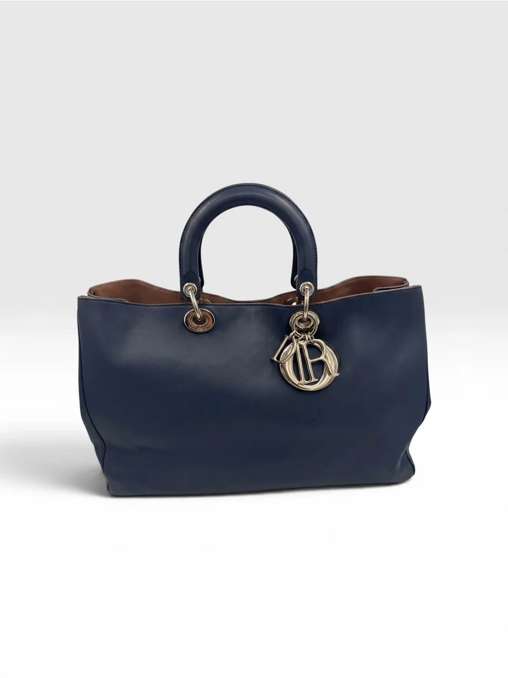 Dior Navy Leather Tote with Gold-Tone Logo Charm